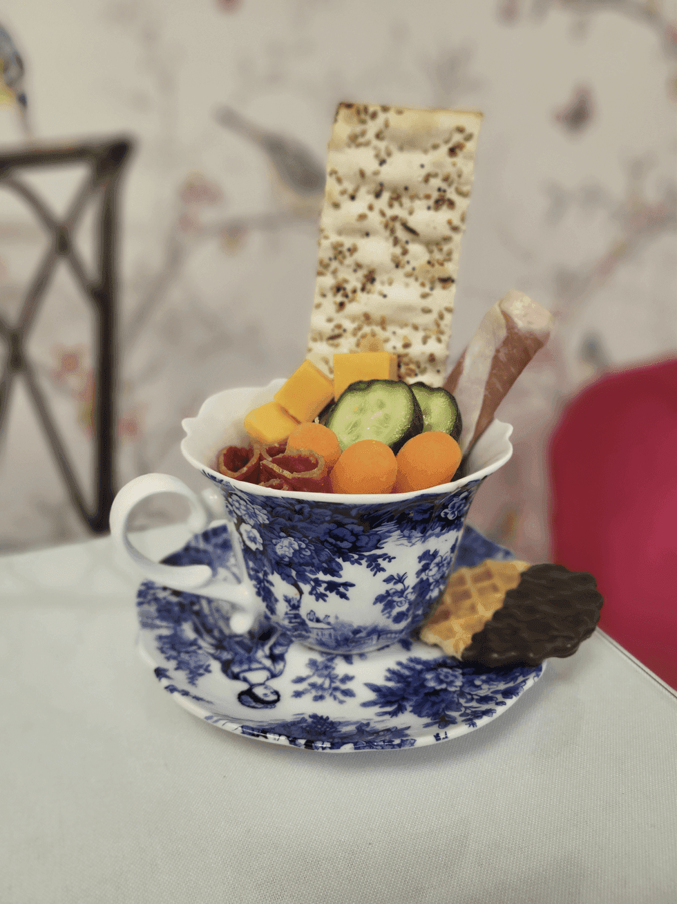 Savory tea cup snack presentation